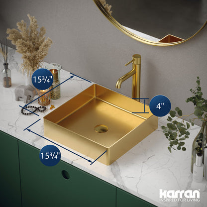 15-3/4" Vessel Stainless Steel Bathroom Sink In Gold