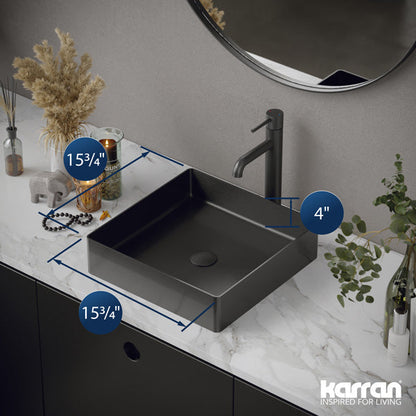 15-3/4" Vessel Stainless Steel Bathroom Sink In Gunmetal Grey