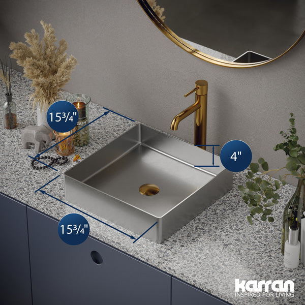 15-3/4" Vessel Stainless Steel Bathroom Sink In Stainless Steel