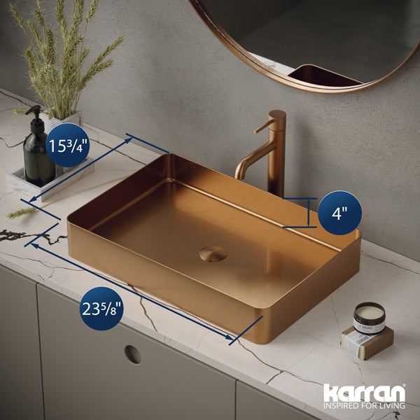 23-5/8" Vessel Stainless Steel Bathroom Sink In Brushed Copper