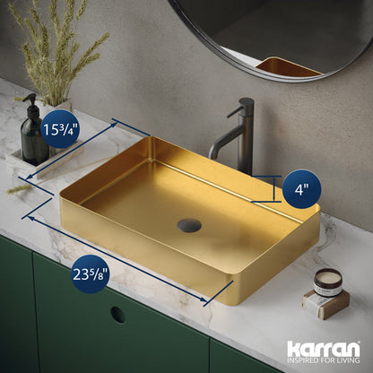 23-5/8" Vessel Stainless Steel Bathroom Sink In Gold