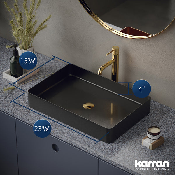 23-5/8" Vessel Stainless Steel Bathroom Sink In Gunmetal Grey