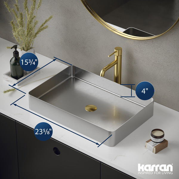 23-5/8" Vessel Stainless Steel Bathroom Sink In Stainless Steel
