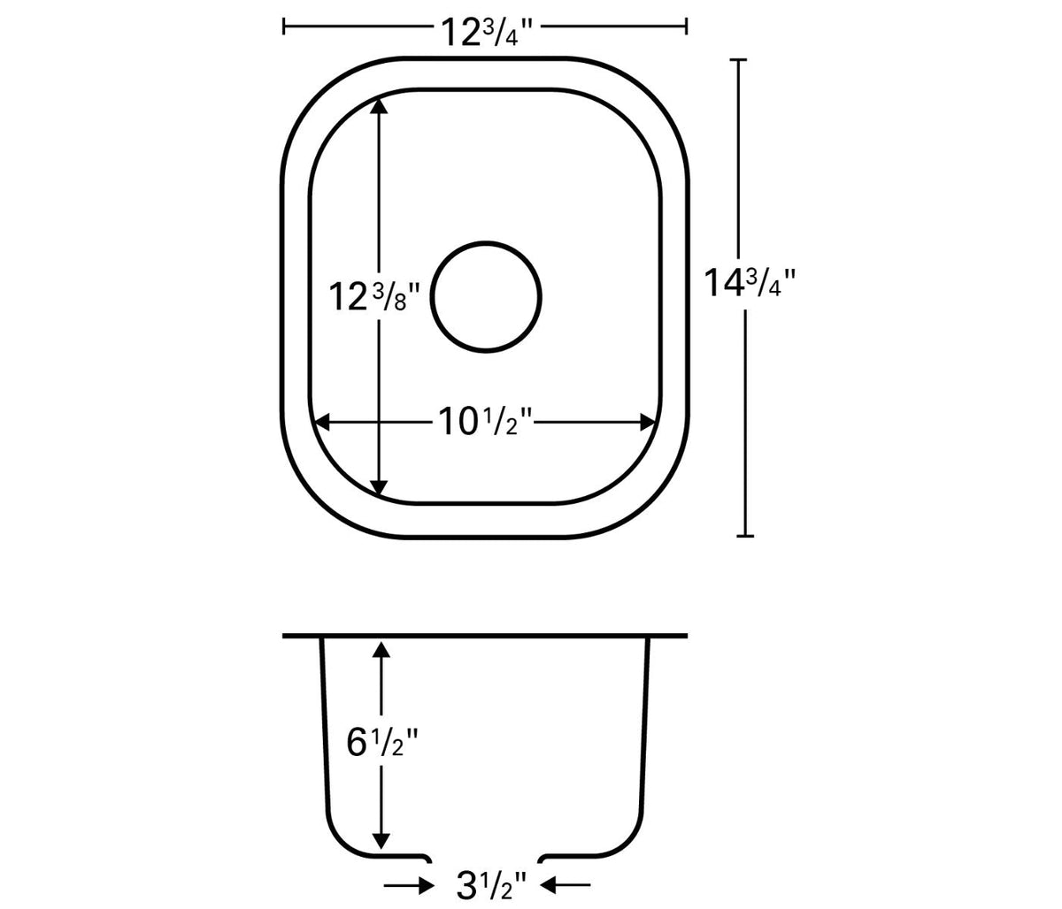 12-3/4" Seamless Undermount Stainless Steel Bar/Prep Sink