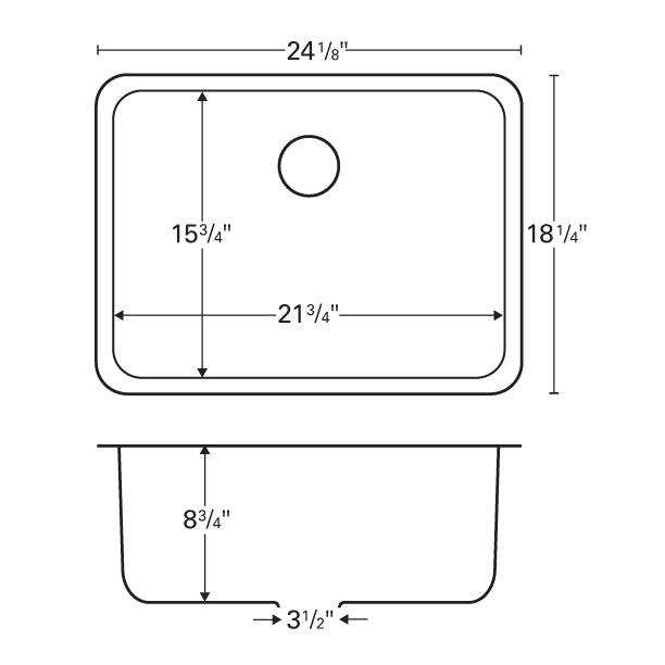 24-1/8" Seamless Undermount Single Bowl Stainless Steel Kitchen Sink