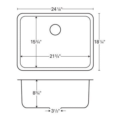 24-1/8" Seamless Undermount Single Bowl Stainless Steel Kitchen Sink