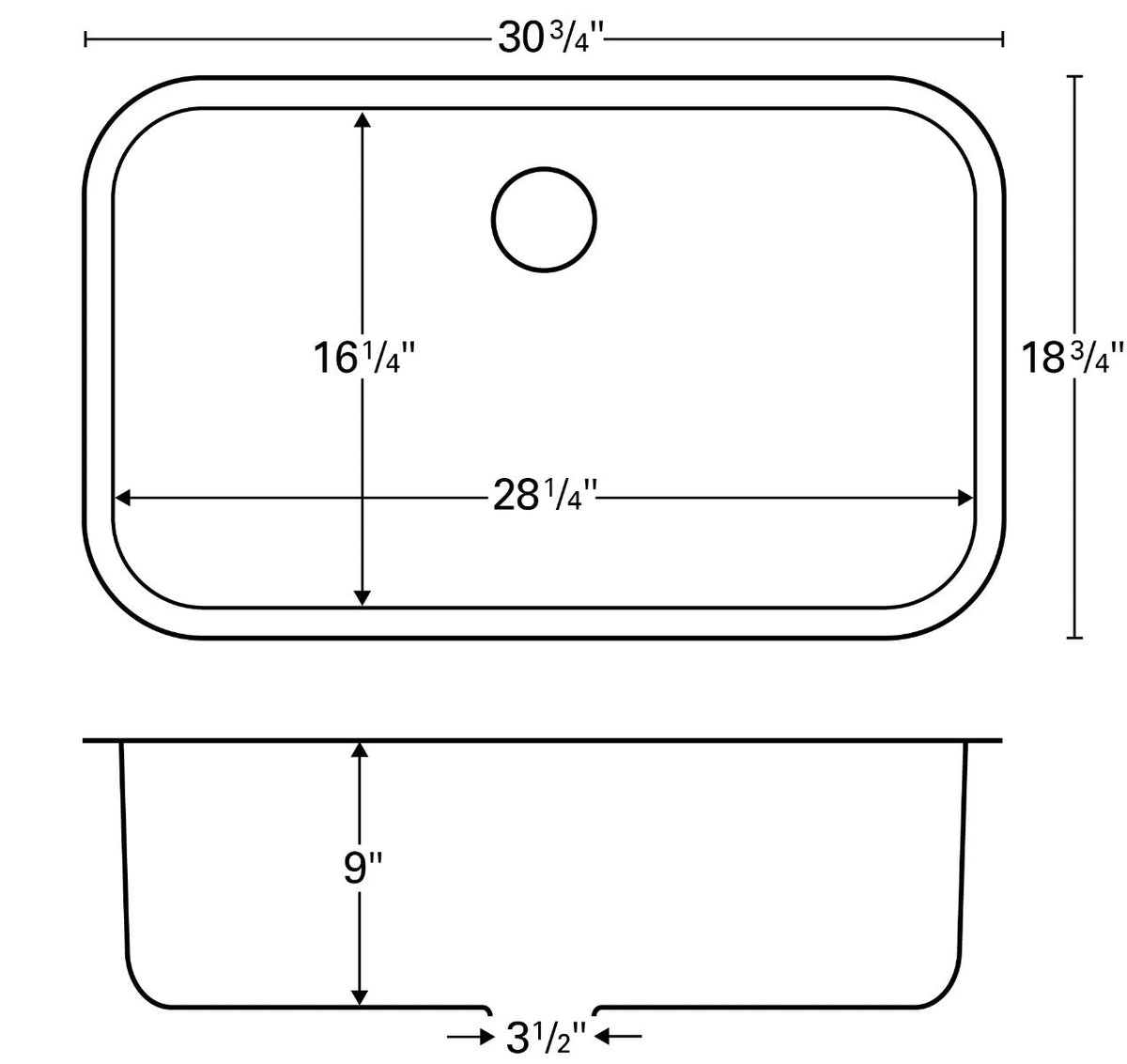 30-7/8" Seamless Undermount Large Single Bowl Stainless Steel Kitchen Sink