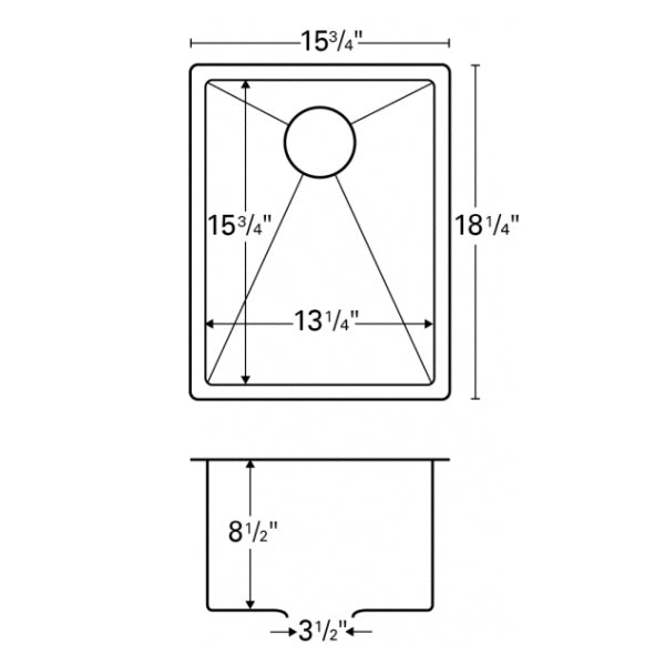 15-7/8" Seamless Undermount Stainless Steel Bar/Prep Sink