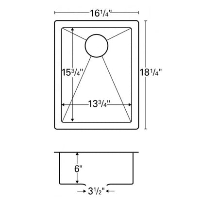16-1/4" Seamless Undermount Stainless Steel Bar/Prep Sink