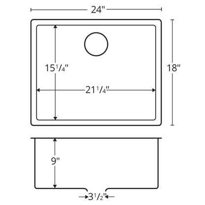 23-7/8" Seamless Undermount Single Bowl Stainless Steel Kitchen Sink