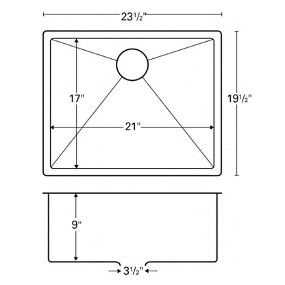 23-1/2" Seamless Undermount Single Bowl Stainless Steel Kitchen Sink