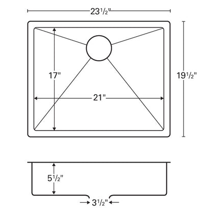 23-1/2" Seamless Undermount Single Bowl Stainless Steel Kitchen Sink