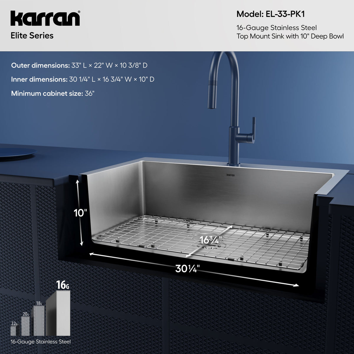 33" Top Mount Large Single Bowl Stainless Steel Kitchen Sink Kit