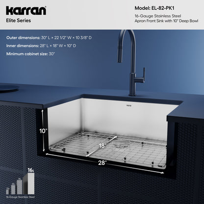 30" Farmhouse Large Single Bowl Stainless Steel Kitchen Sink Kit