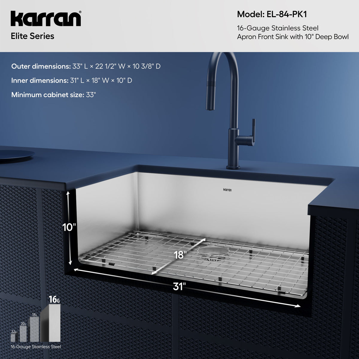 33" Farmhouse Large Single Bowl Stainless Steel Kitchen Sink Kit