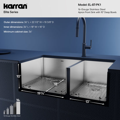 36" Farmhouse Double Offset Bowl Stainless Steel Kitchen Sink Kit