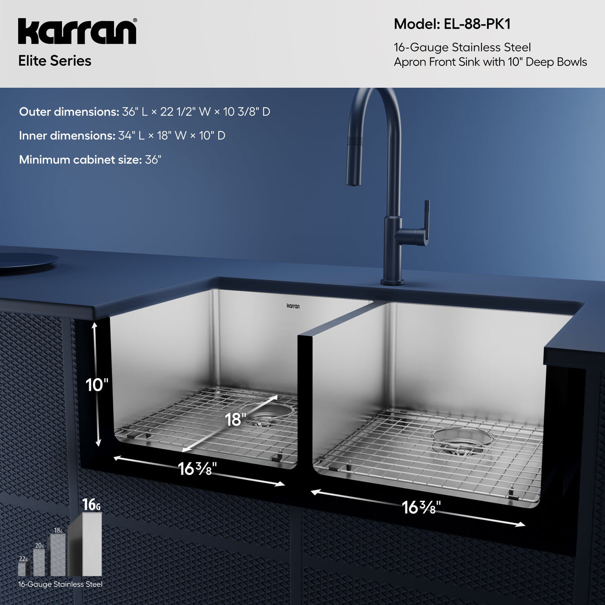 36" Farmhouse Double Equal Bowl Stainless Steel Kitchen Sink Kit