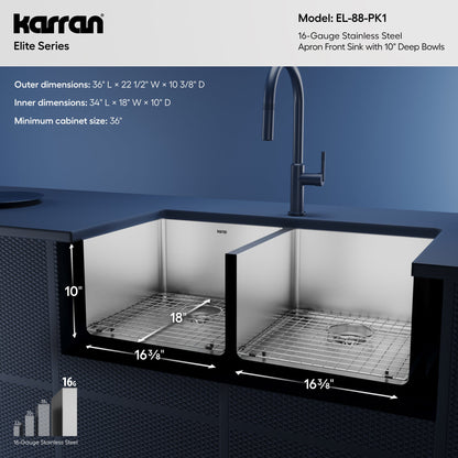 36" Farmhouse Double Equal Bowl Stainless Steel Kitchen Sink Kit