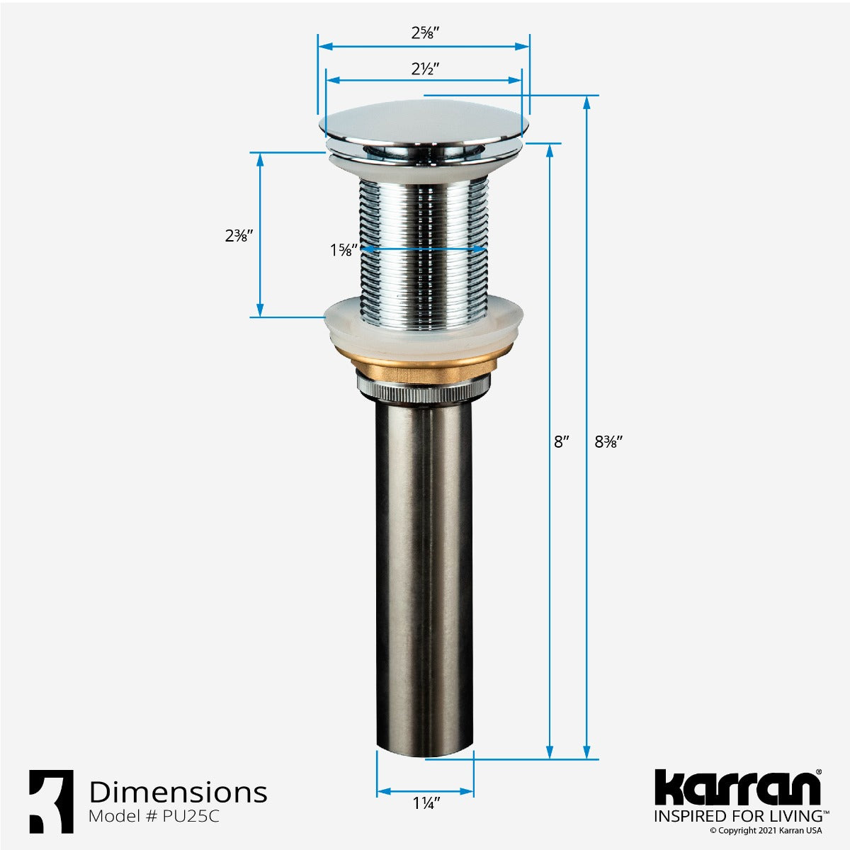 Pop-Up Bathroom Sink Drain In Stainless Steel