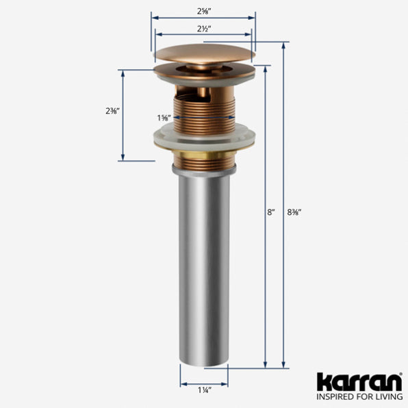 Pop-Up Bathroom Sink Drain with Overflow In Brushed Copper