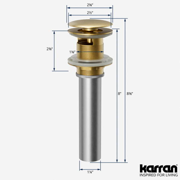 Pop-Up Bathroom Sink Drain with Overflow In Brushed Gold