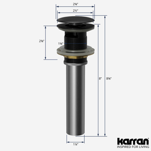 Pop-Up Bathroom Sink Drain with Overflow In Matte Black