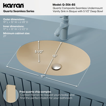 19" Seamless Undermount Quartz Composite Bathroom Sink In Bisque