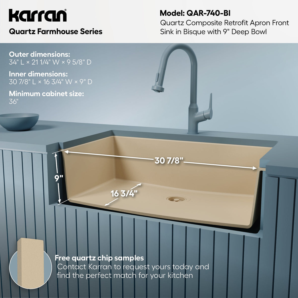 34" Retrofit Farmhouse Large Single Bowl Quartz Composite Kitchen Sink In Bisque