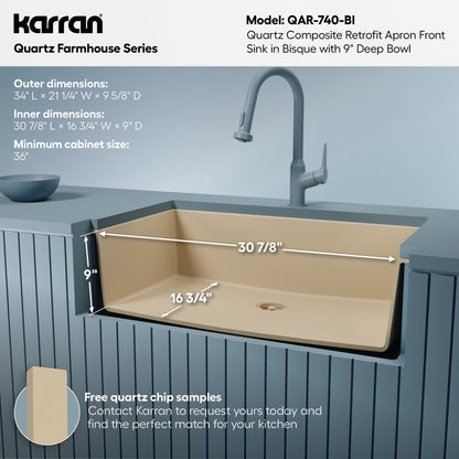 34" Retrofit Farmhouse Large Single Bowl Quartz Composite Kitchen Sink In Bisque