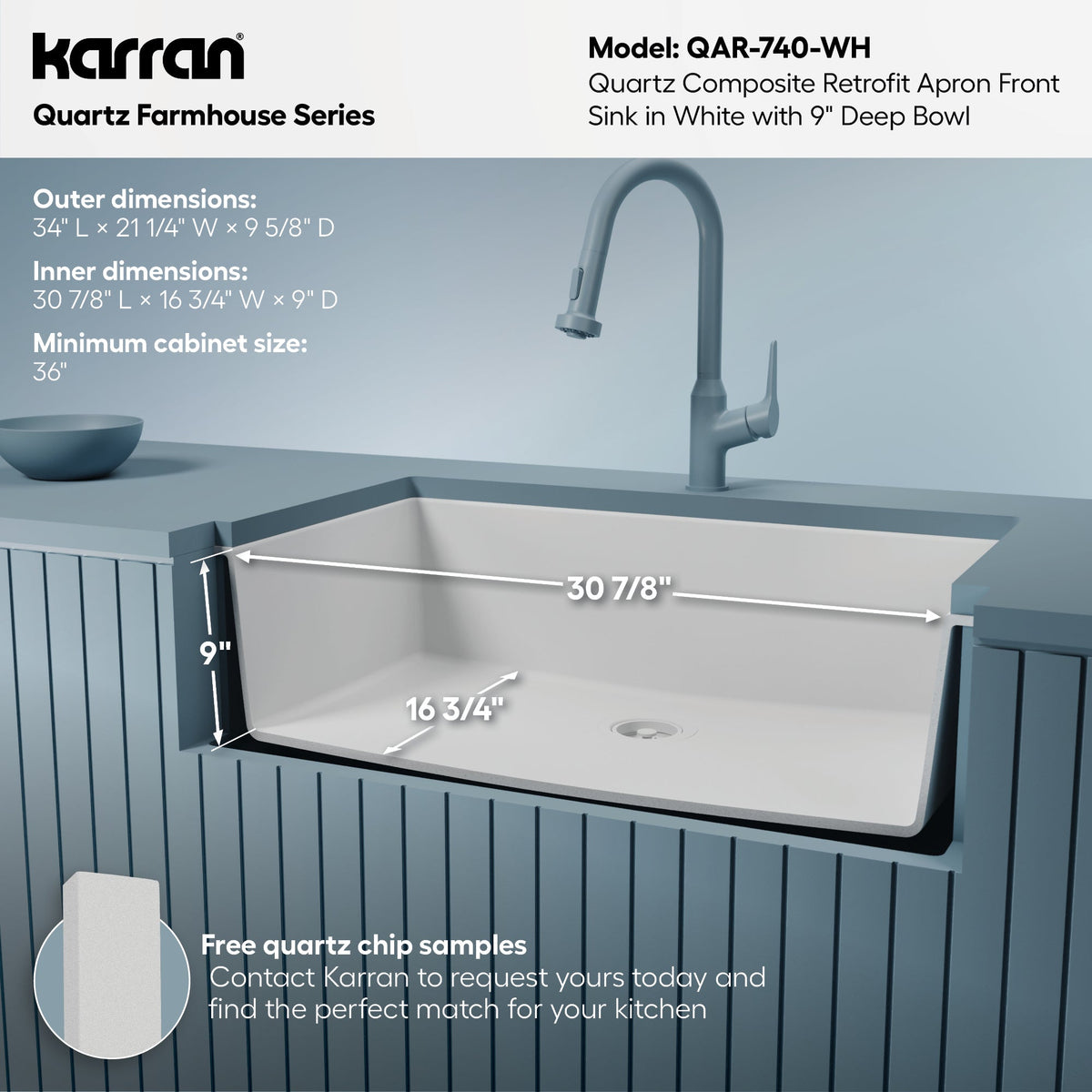 34" Retrofit Farmhouse Large Single Bowl Quartz Composite Kitchen Sink In White