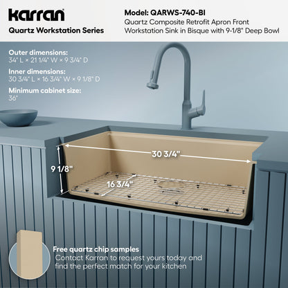 34" Retrofit Farmhouse Large Single Bowl Quartz Composite Workstation Kitchen Sink In Bisque