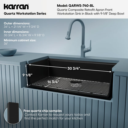 34" Retrofit Farmhouse Large Single Bowl Quartz Composite Workstation Kitchen Sink In Black