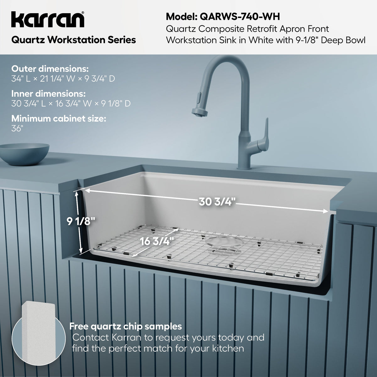 34" Retrofit Farmhouse Large Single Bowl Quartz Composite Workstation Kitchen Sink In White