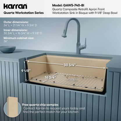 34" Farmhouse Large Single Bowl Quartz Composite Workstation Kitchen Sink In Bisque