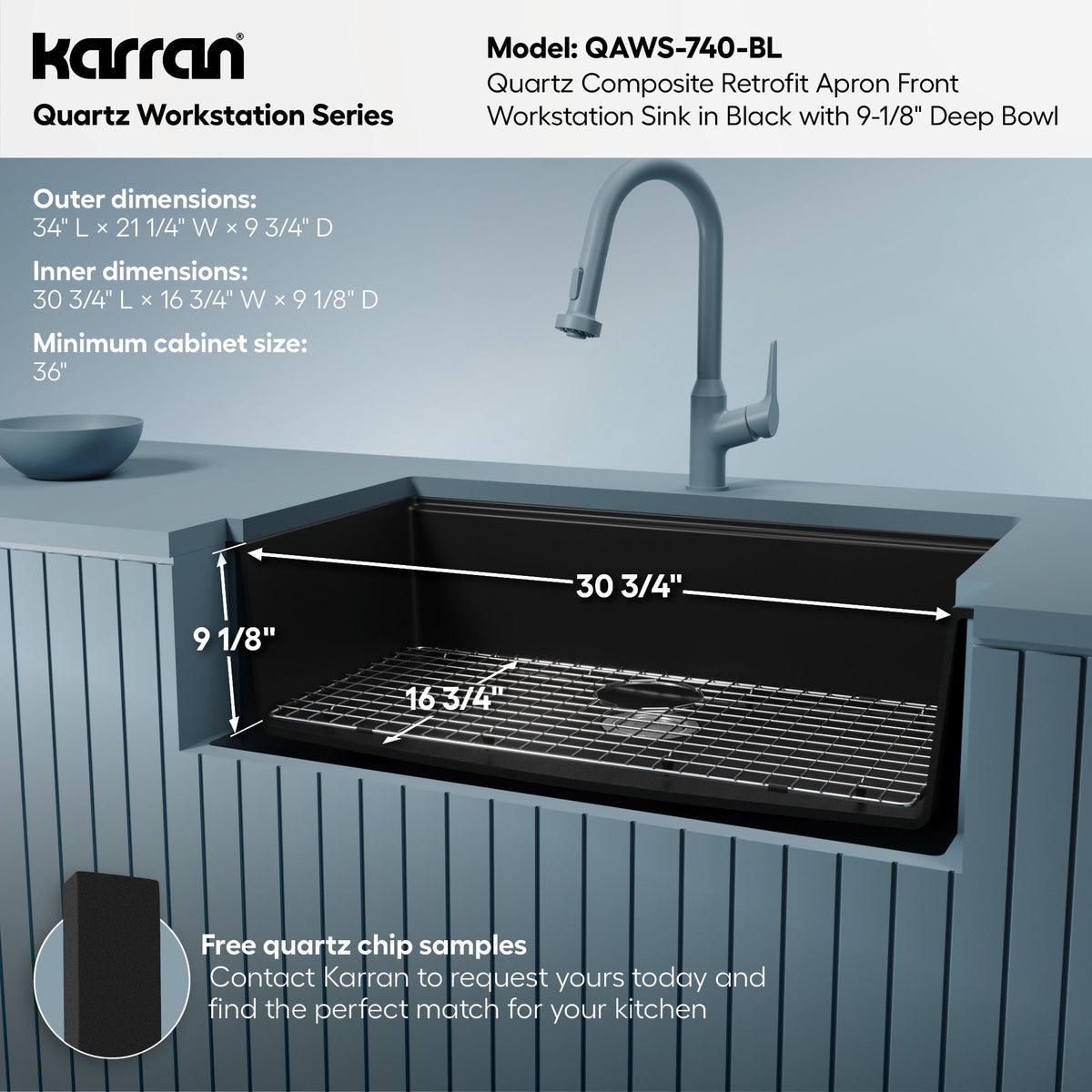 34" Farmhouse Large Single Bowl Quartz Composite Workstation Kitchen Sink In Black