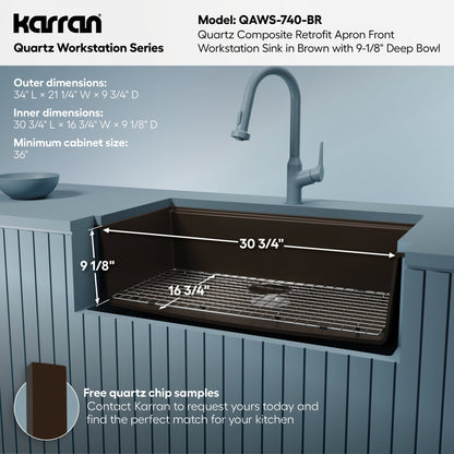 34" Farmhouse Large Single Bowl Quartz Composite Workstation Kitchen Sink In Brown