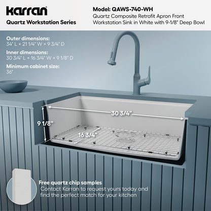 34" Farmhouse Large Single Bowl Quartz Composite Workstation Kitchen Sink In White