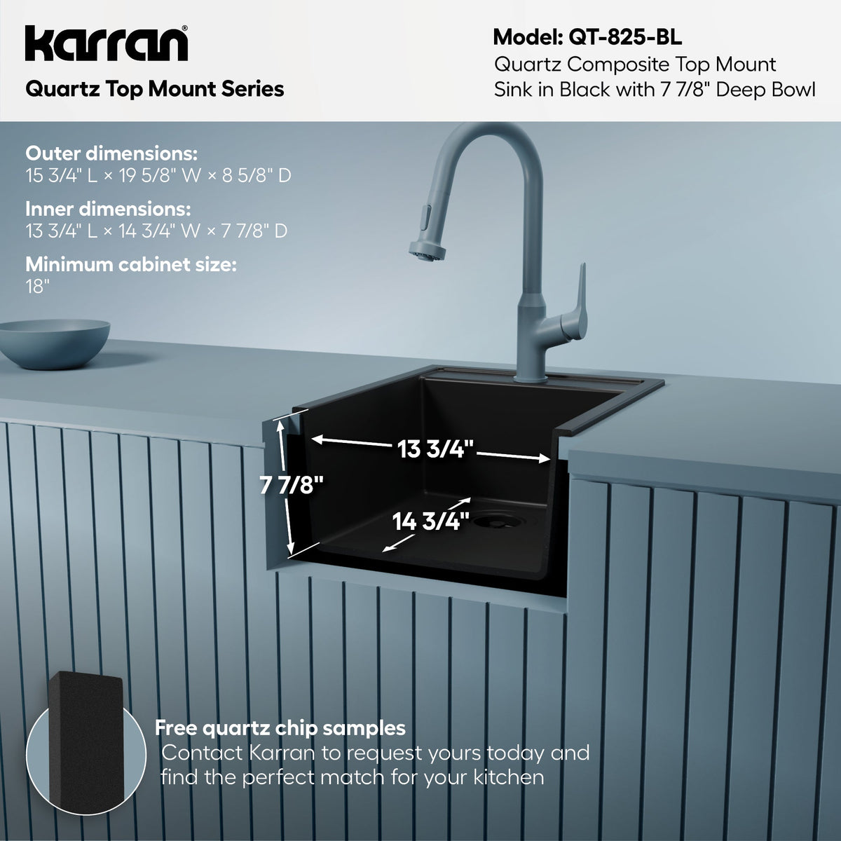 15-3/4" Top Mount Quartz Composite Bar/Prep Sink In Black