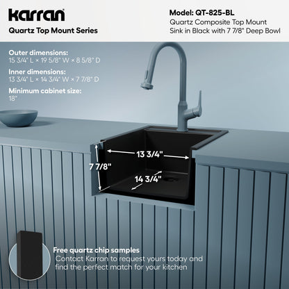 15-3/4" Top Mount Quartz Composite Bar/Prep Sink In Black