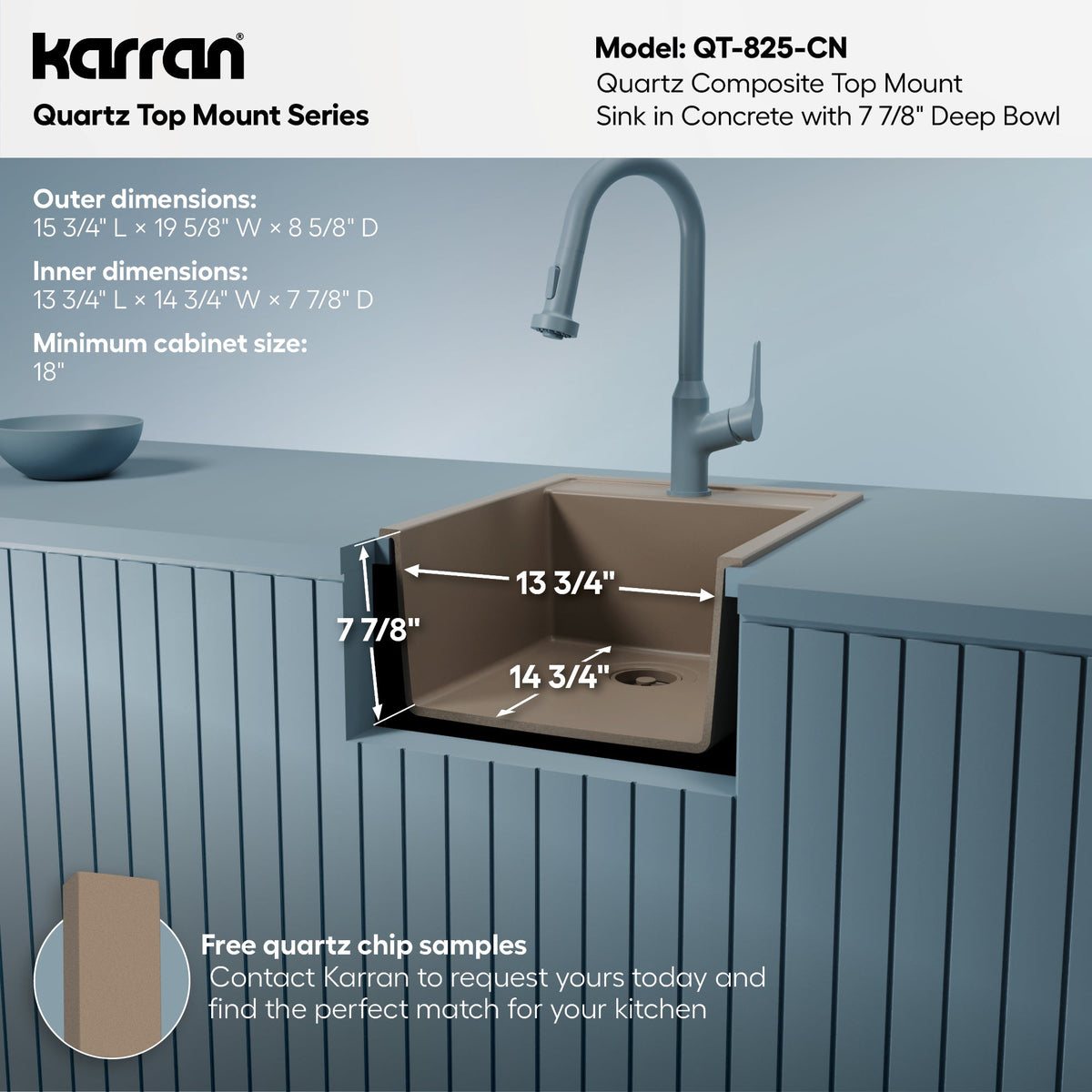 15-3/4" Top Mount Quartz Composite Bar/Prep Sink In Concrete