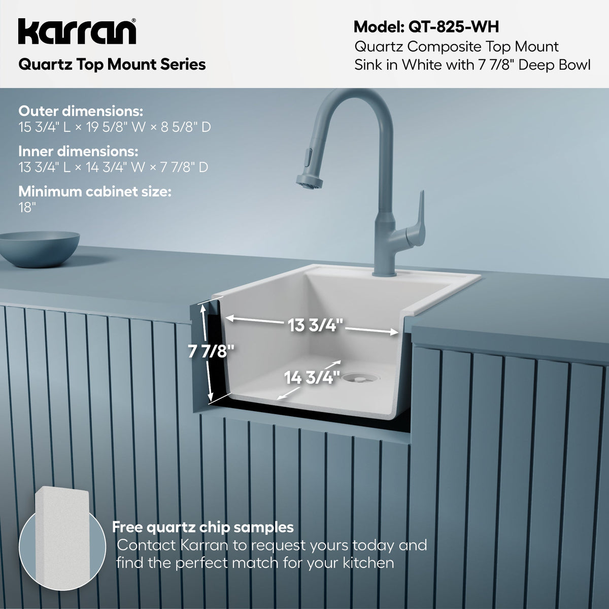 15-3/4" Top Mount Quartz Composite Bar/Prep Sink In White