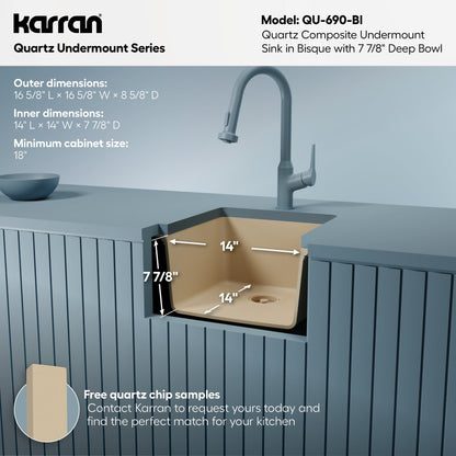 16-5/8" Undermount Quartz Composite Bar/Prep Sink In Bisque