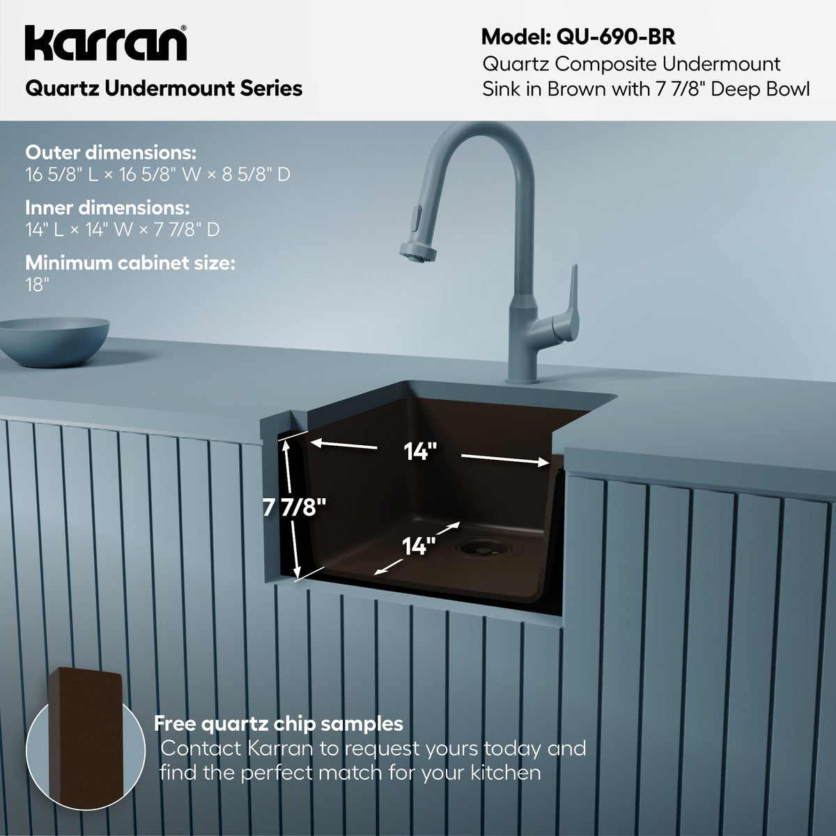 16-5/8" Undermount Quartz Composite Bar/Prep Sink In Brown