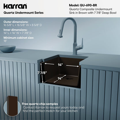 16-5/8" Undermount Quartz Composite Bar/Prep Sink In Brown