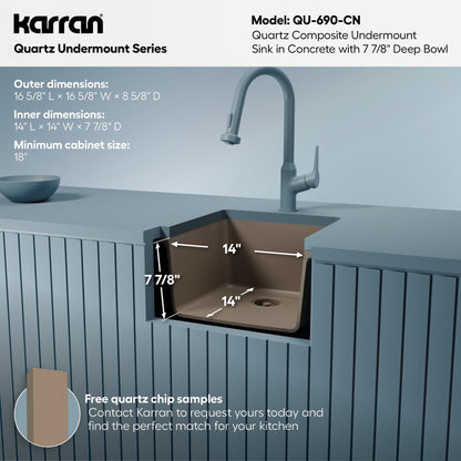 16-5/8" Undermount Quartz Composite Bar/Prep Sink In Concrete