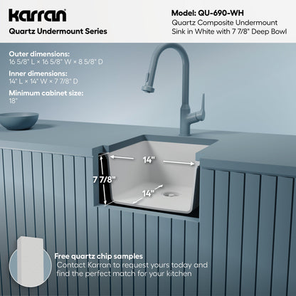 16-5/8" Undermount Quartz Composite Bar/Prep Sink In White