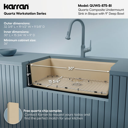 32" Undermount Large Single Bowl Quartz Composite Workstation Kitchen Sink In Bisque