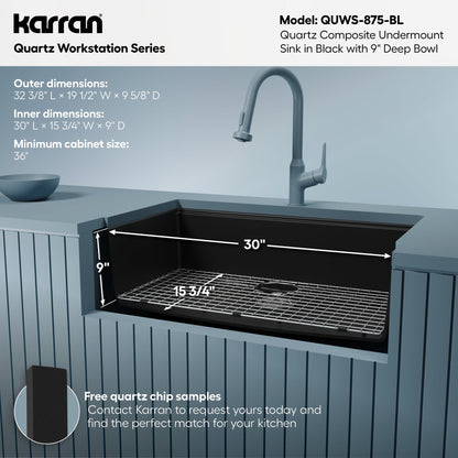 32" Undermount Large Single Bowl Quartz Composite Workstation Kitchen Sink In Black