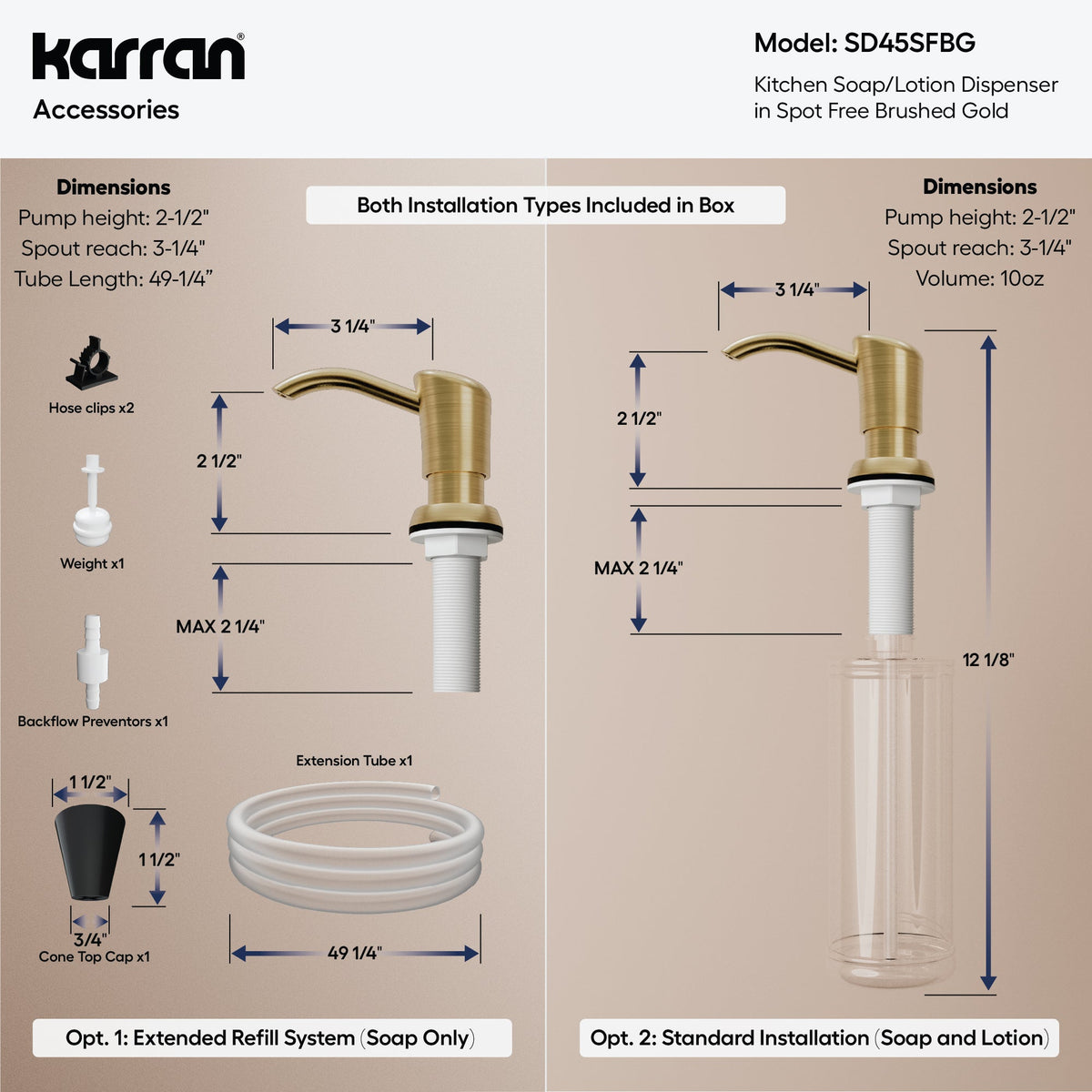 Karran SD45 Soap Dispenser In Spot-Free Brushed Gold