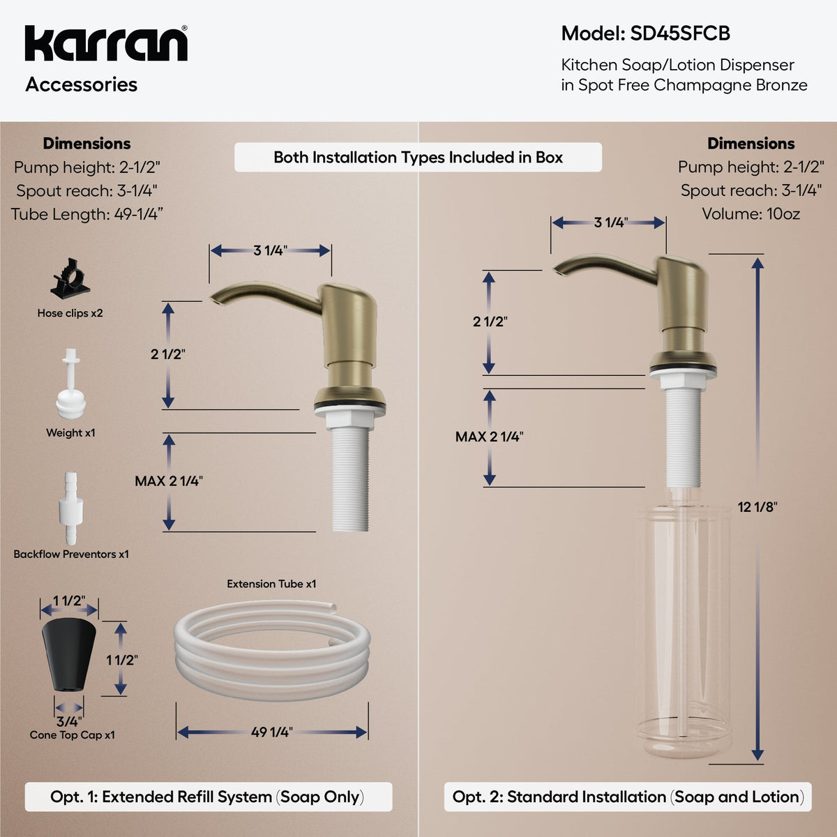 Karran SD45 Soap Dispenser In Spot-Free Champagne Bronze